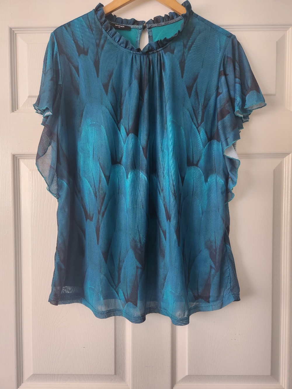 Lotusmile Women's Lightweight Teal Blue Flutter Sleeve Top - XXL
